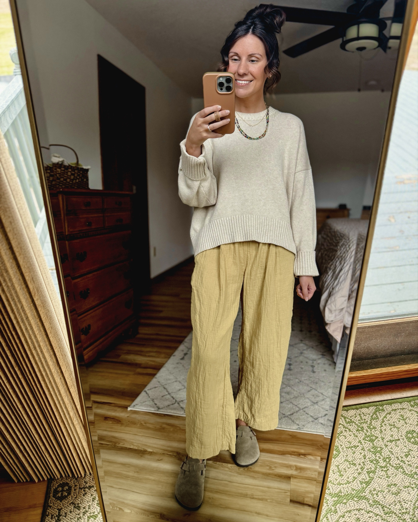 Feel like I'm wearing pajamas today💛🙌🏽

Wearing small in my sweater (one of my favorites!) and XS petite in these gauze cotton pants (LOVE!). My birk clogs are size 6 and I linked a more affordable pair too. 

#LTKPetite #LTKootd #LTKgrwm