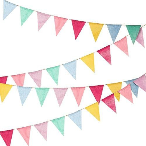 Hicarer 36 Flags Multicolor Pennant Flags Banner Pastel Bunting Laminated Burlap Banner Triangle ... | Amazon (US)