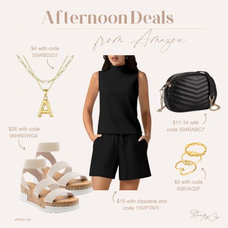 Be sure to clip the coupons and use the codes in these afternoon deals, including this two piece shorts set, layered initial necklace, crossbody purse, set of three rings, and platform sandals. 

Ootd, deal of the day, Amazon fashion, summer outfit, resort wear 

#LTKstyletip #LTKfindsunder50 #LTKsalealert