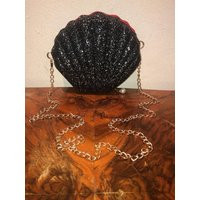 Sparkling Black Shell Purse, Shoulder Bag, Formal Fan Purse | Etsy (US)