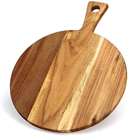 Acacia Wood Cutting Board with Handle Wooden Chopping Board Countertop Round Paddle Cutting Board... | Amazon (US)
