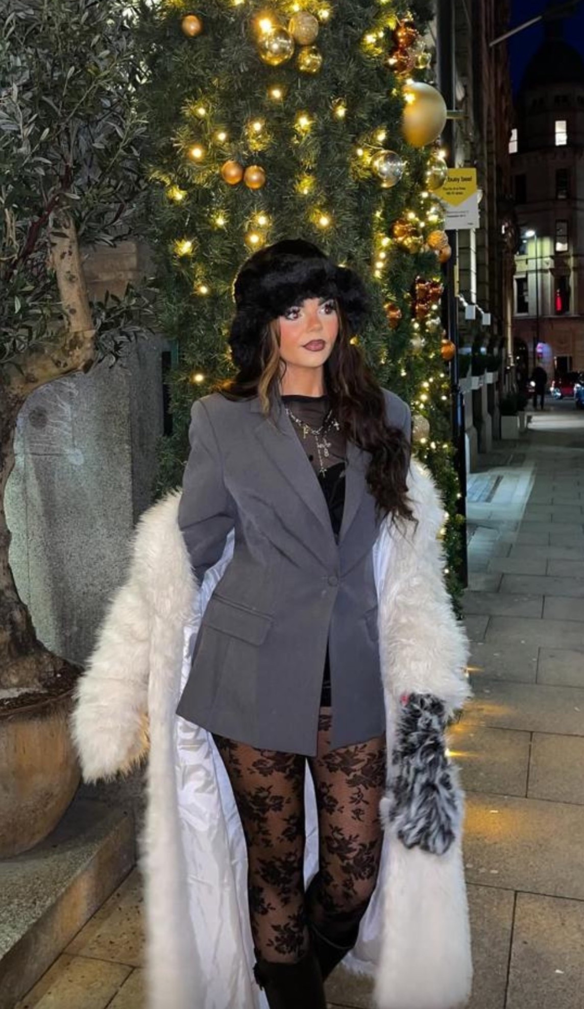 Chic outfit - fur coat - grey blazer - lace tights 

#LTKuk #LTKwinter #LTKstyletip