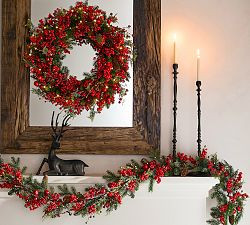 Faux Lit Mixed Berries Wreath &amp; Garland | Pottery Barn (US)