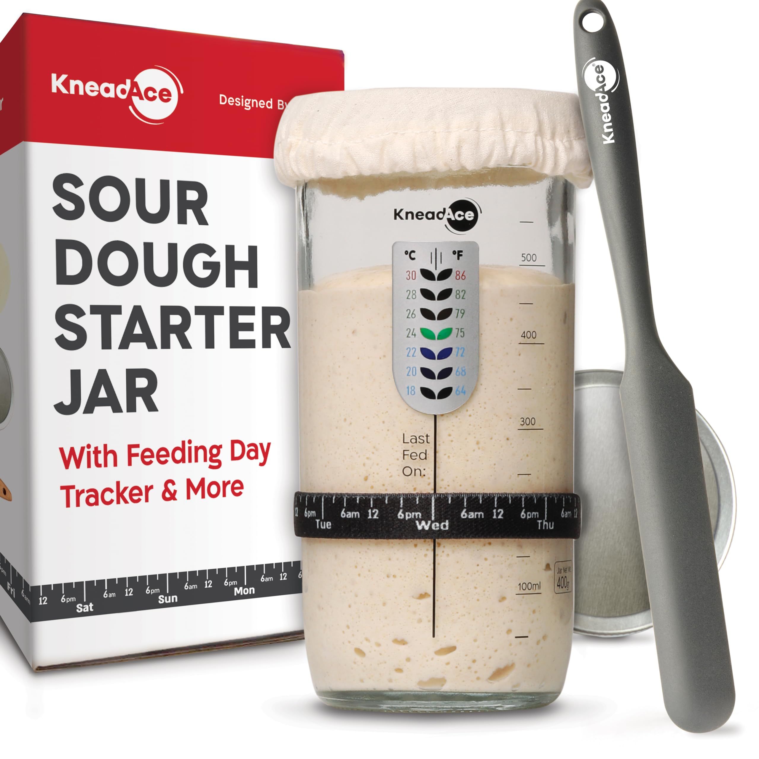 Sourdough Starter Jar With Date Marked Feeding Band, Thermometer, Sourdough Jar Scraper, Sourdoug... | Amazon (US)