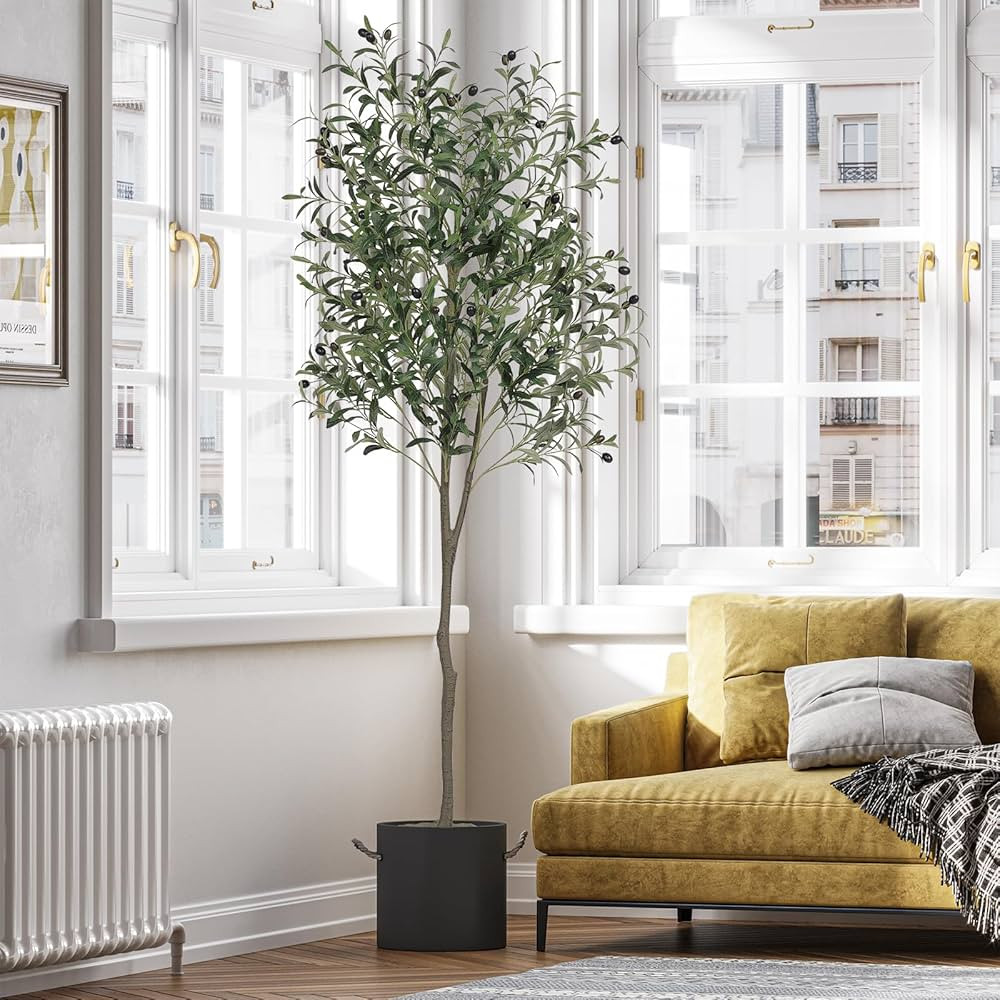 Olive Tree 6ft, Olive Trees Artificial Indoor Decor Silk Tree, Faux Olive Tree with Natural Trunk... | Amazon (US)