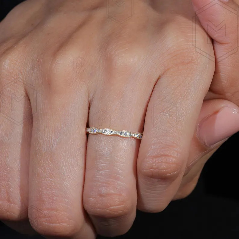 Full Eternity Wedding Band Round Cut Moissanite Matching Band Pave Set Milgrain Band Minimalist S... | Etsy (US)