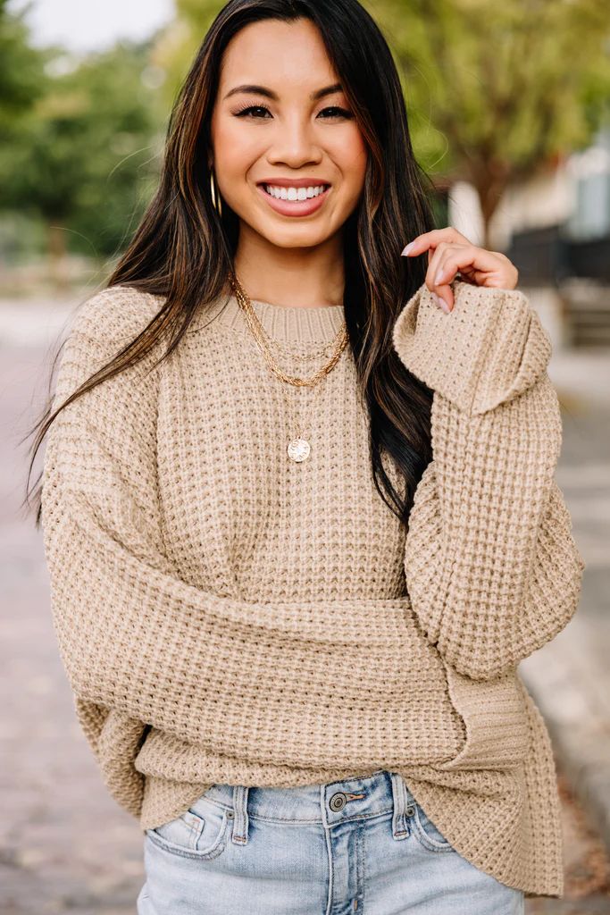 Easy Find Taupe Brown Waffle Knit Sweater | The Mint Julep Boutique