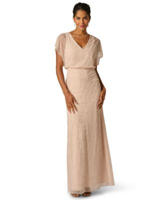 Adrianna Papell Women's Bead Blouson V-Neck Long Dress - SHELL | Macy's