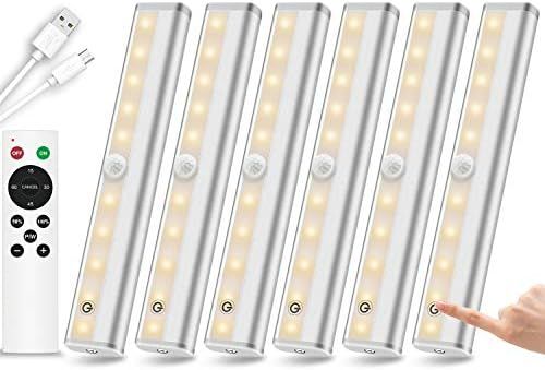 Remote Control Under Cabinet Lighting Wireless 6 Pack, 20-LED Dimmable Closet Lights Rechargeable... | Amazon (US)