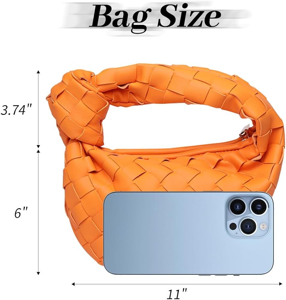 JBB Woven Handbag Bag for Women Leather Shoulder Bags Knotted Purse Soft Mini Hobo Clutch Orange | Amazon (US)