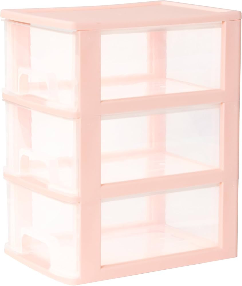 Desktop 3 Drawer Organzier, Pink Plastic Small Drawer Organizer, Desktop Organizer for Office Hom... | Amazon (US)