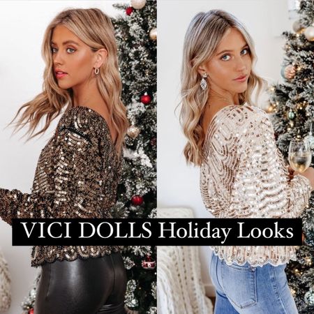 Snag one or both of these sparkly sequin holiday tops from Vici Dolls!

Sequin, sparkle, holiday party, Christmas party, outfit, glitter top, sparkle jewelry, earrings, faux leather.  

#Glam #Glitz #Sparkle #Sequin #HolidayLook #ChristmasLook #DateNight #NewYears #NewYearsEve 

#LTKHoliday #LTKstyletip #LTKSeasonal