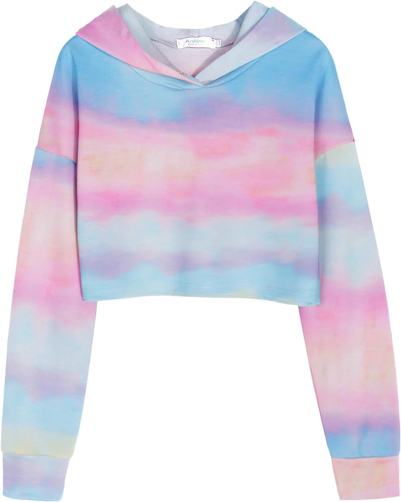 Arshiner Girls Crop Tops Tie-Dye Hoodies Kids Long Sleeve Pullover Sweatshirts | Amazon (US)