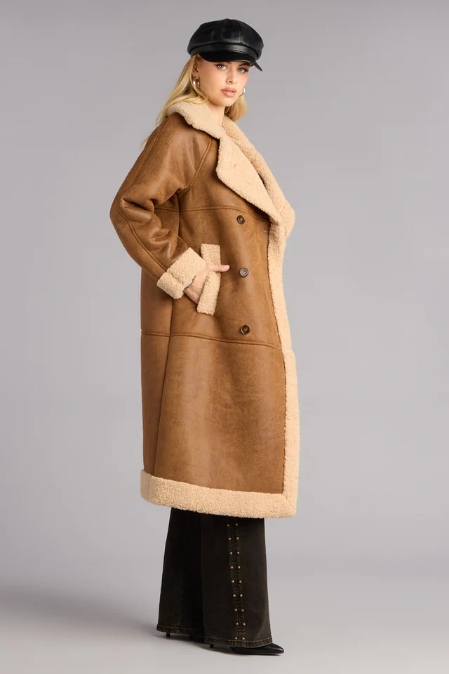 Cozy In The City Faux Sherpa Shearling Trench Coat | Windsor Stores