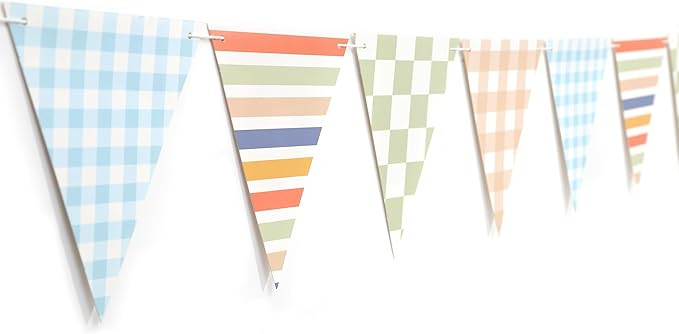Gingham and Striped Paper Pennant Banner for boys– Colorful Checkered & Striped Flag Garland fo... | Amazon (US)