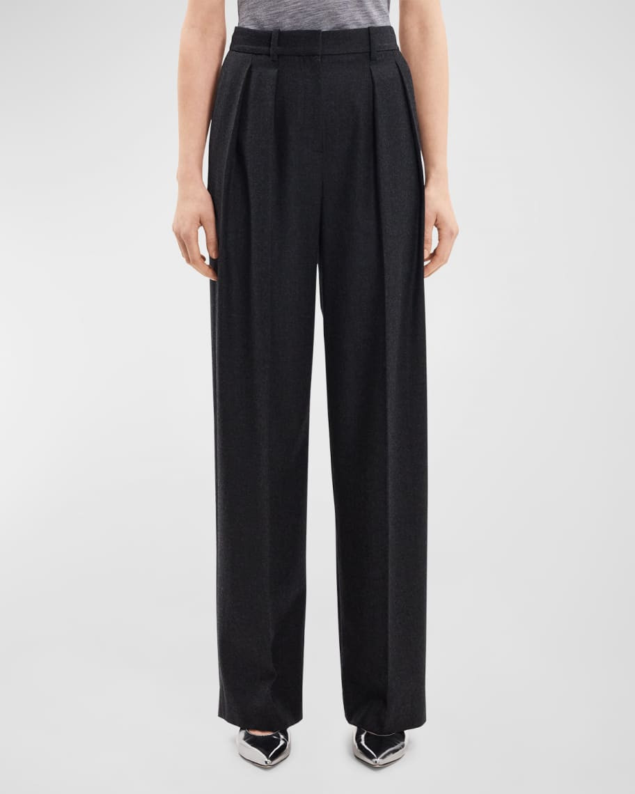 Double Pleat Wool Flannel Pants | Neiman Marcus