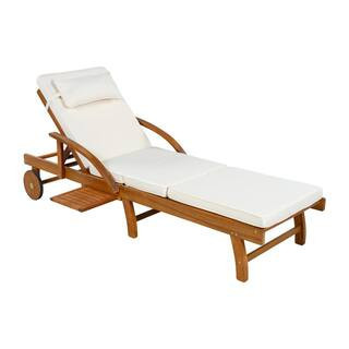 77.5 in 2-Pack  Brown Acacia Wood Outdoor Lounge Chair with Beige  Cushions for Patios | The Home Depot