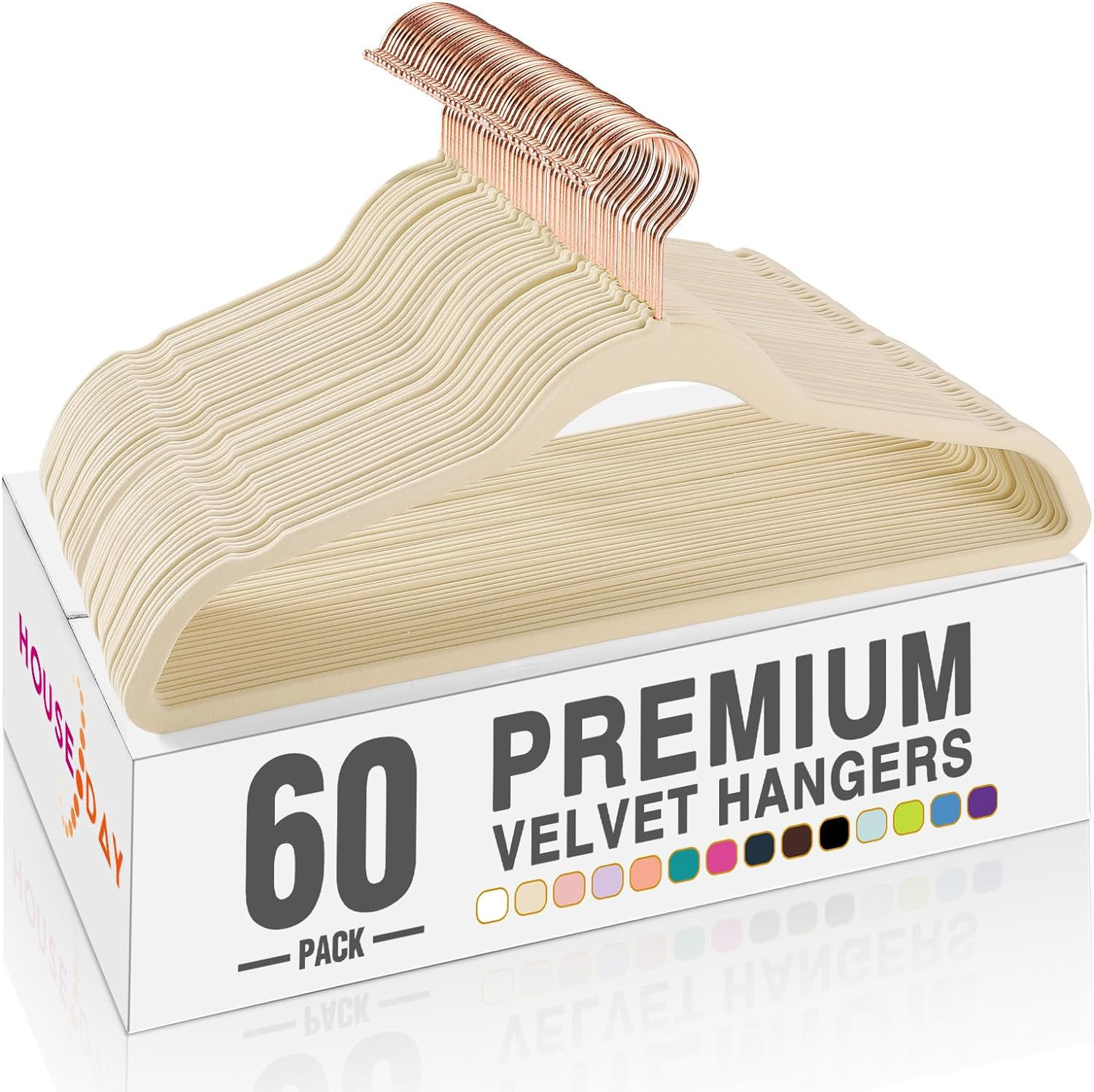 HOUSE DAY Beige Velvet Hangers 60 Pack, Premium Clothes Hangers Non-Slip Felt Hangers, Sturdy Bei... | Amazon (US)