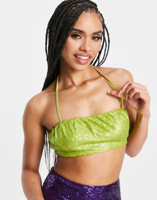Simmi exclusive 90's sequin bandeau crop top in green - part of a set | ASOS (Global)