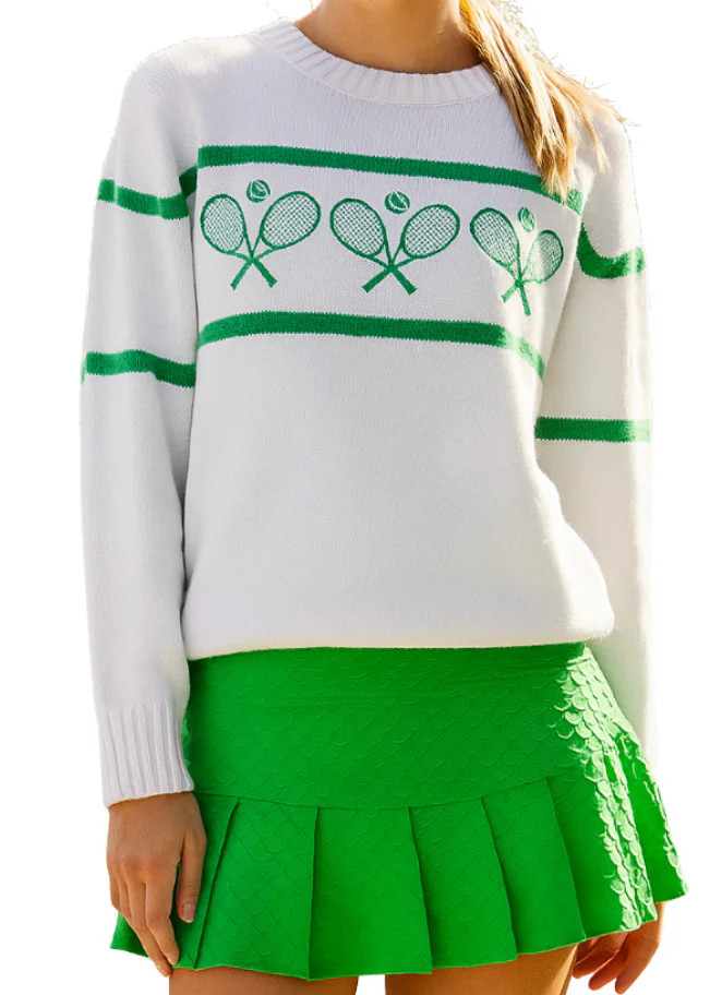 Tennis Racquets Sweater- Cream/Green | Runway Athletics