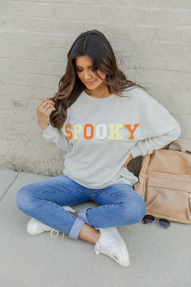 Spooky Chenille Patch Graphic Sweatshirt | Pink Lily