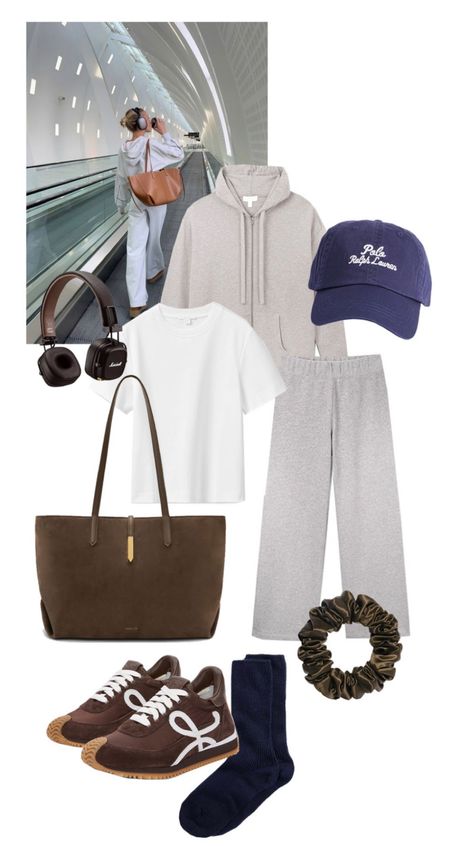 Grey zip up hoodie, grey tracksuit bottoms, joggers, white t-shirt, leather tote bag, brown headphones, blue cap, silk scrunchies, long socks

#LTKSeasonal #LTKeurope #LTKstyletip