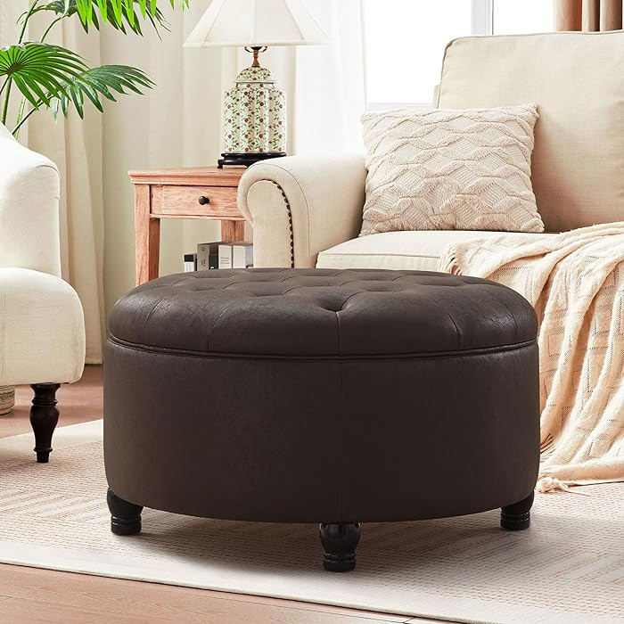 30-Inch Round Storage Ottoman, Button Tufted Ottoman Coffee Table with Removable Top for Living R... | Amazon (US)