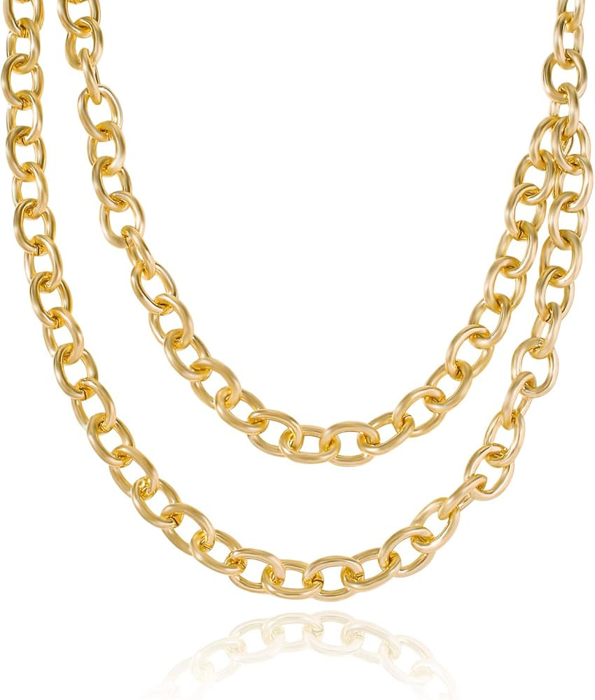 Solememo Gold Silver Tone Chain Choker Gold Tone Statement Heavy Chain Choker Necklace Chunky Kno... | Amazon (US)