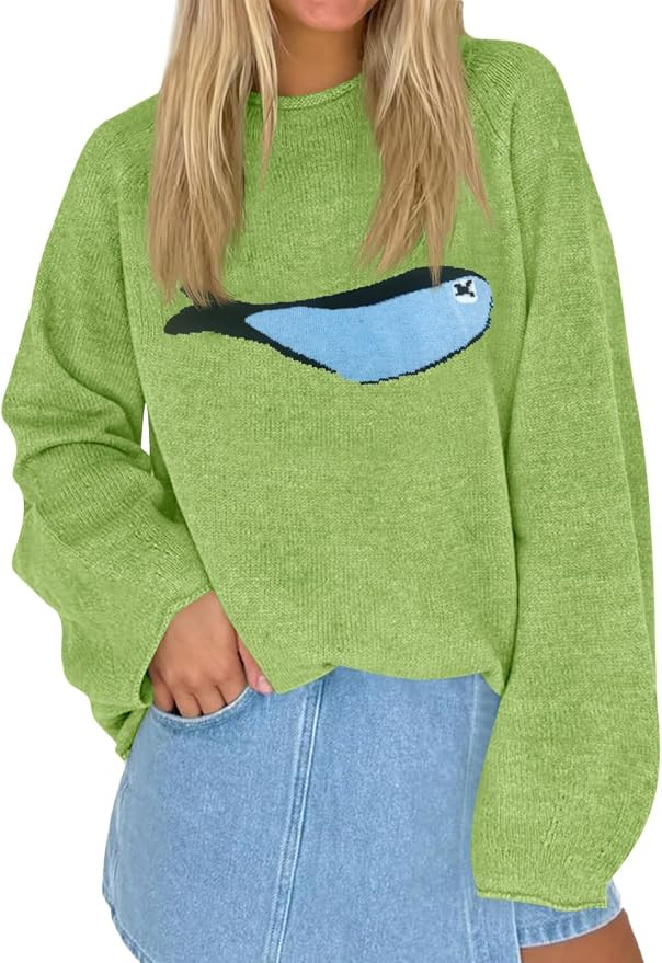 Tankaneo Womens Fish Graphic Oversized Sweaters Lightweight Knit Pullover | Amazon (US)