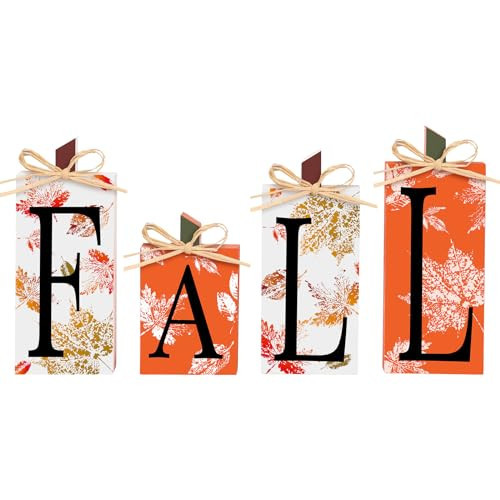 Super Holiday Fall Decor, 4 PCS Autumn Wood Sign Include Fall Lettered Block Tabletop Decorations, for Farmhouse Harvest Thanksgiving Home Office Indoor Party Decor. | Amazon (US)