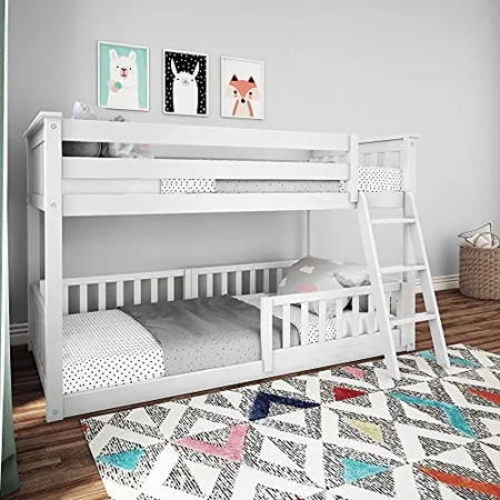 Max & Lily Twin over Twin Low Bunk with Three Guard Rails White | Walmart (US)