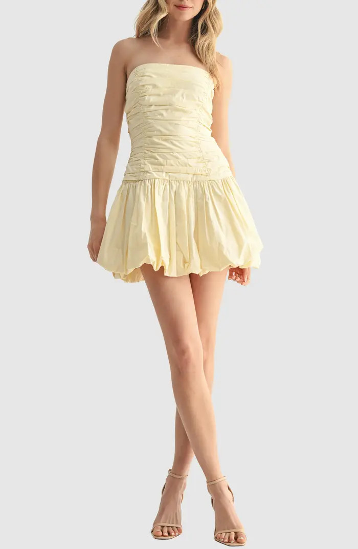 Pleated Strapless Bubble Hem Minidress | Nordstrom