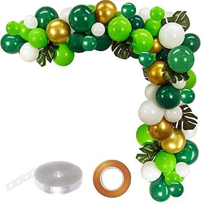 FUNPRT Jungle Party Balloon Garland Kit - Metallic Gold Green White Latex Balloons with Artificia... | Amazon (US)