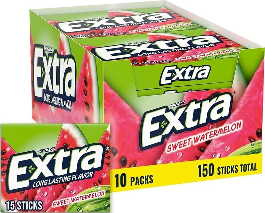 EXTRA Gum Sweet Watermelon Sugarfree Bulk Chewing Gum, 15 Count, 10 Pack     Long Lasting Juicy W... | Amazon (US)