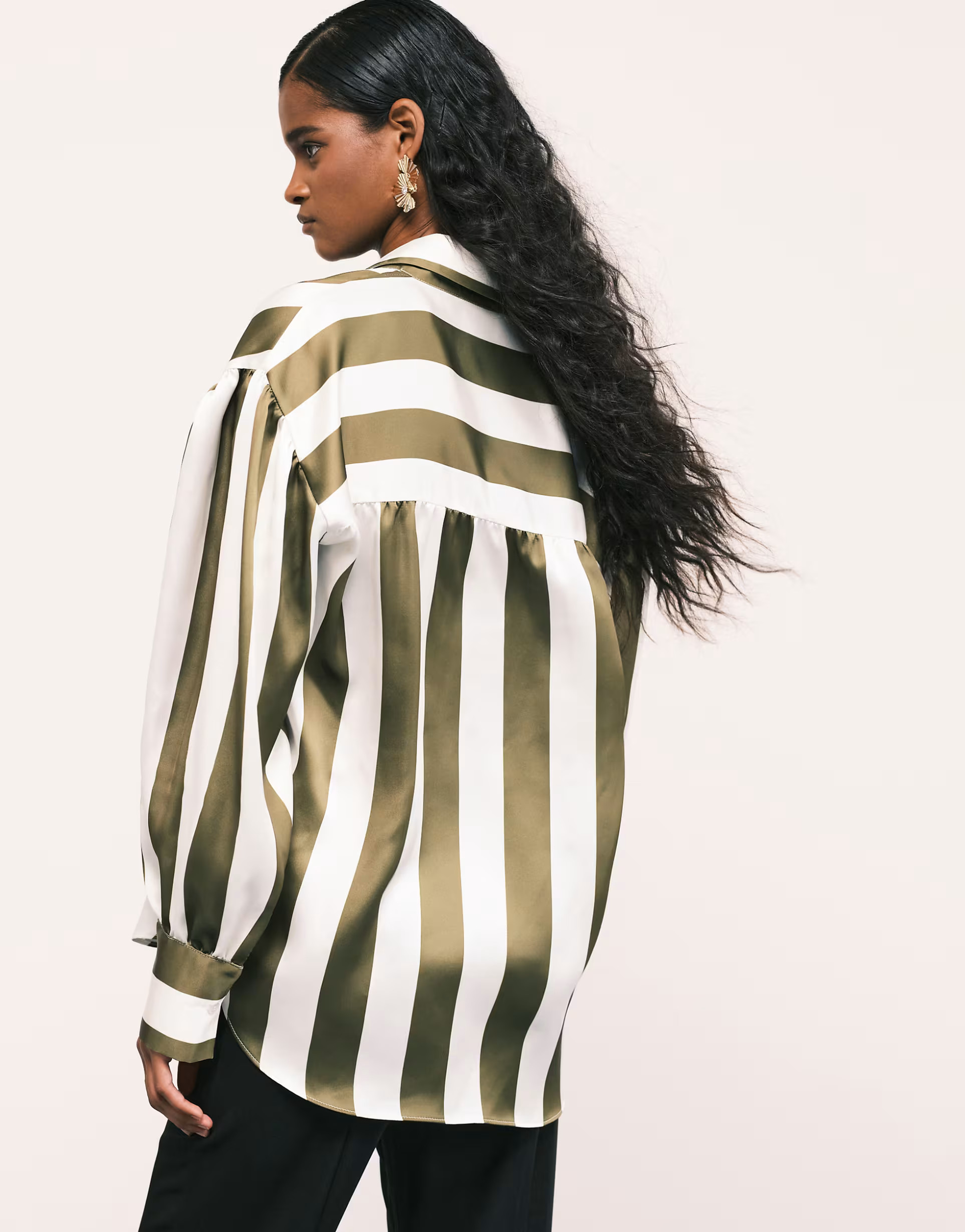 ASOS DESIGN satin oversized shirt in olive stripe | ASOS | ASOS (Global)