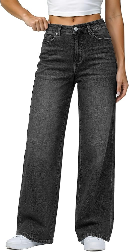 GRAPENT Wide Leg Jeans for Women Trendy High Waisted Stretchy Denim Pants 90s Baggy Jeans Trouser... | Amazon (US)