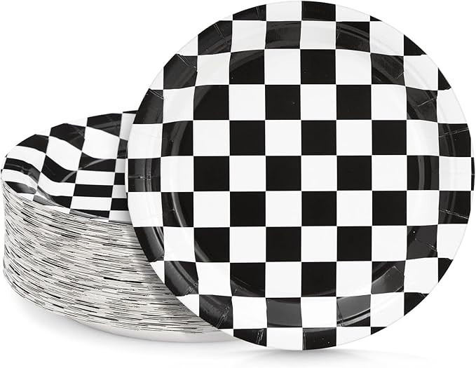 BLUE PANDA 80 Pack Race Car Checkered Flag Paper Plates for Boys Racing Birthday Party Supplies (... | Amazon (US)