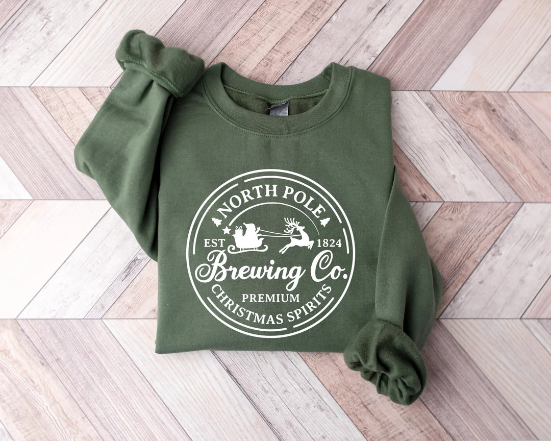Brewing Co North Pole Sweatshirt, Christmas Shirts for Women, Christmas Crewneck, Holiday Sweatsh... | Etsy (US)