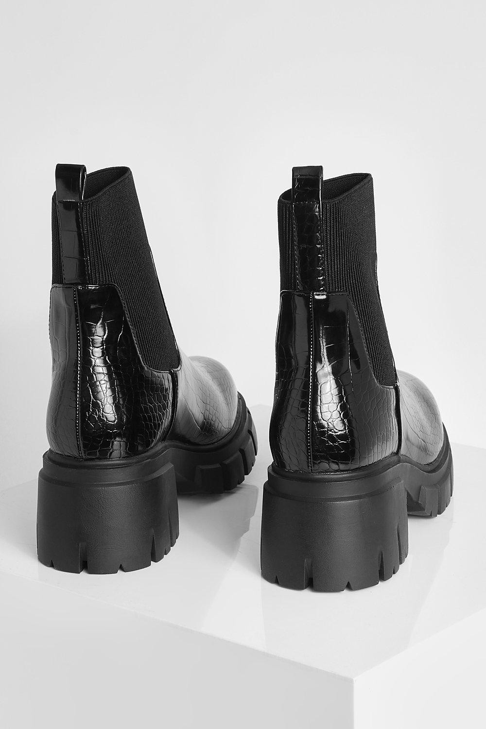 Wide Fit Chunky Heel Sock Boots | Boohoo.com (US & CA)