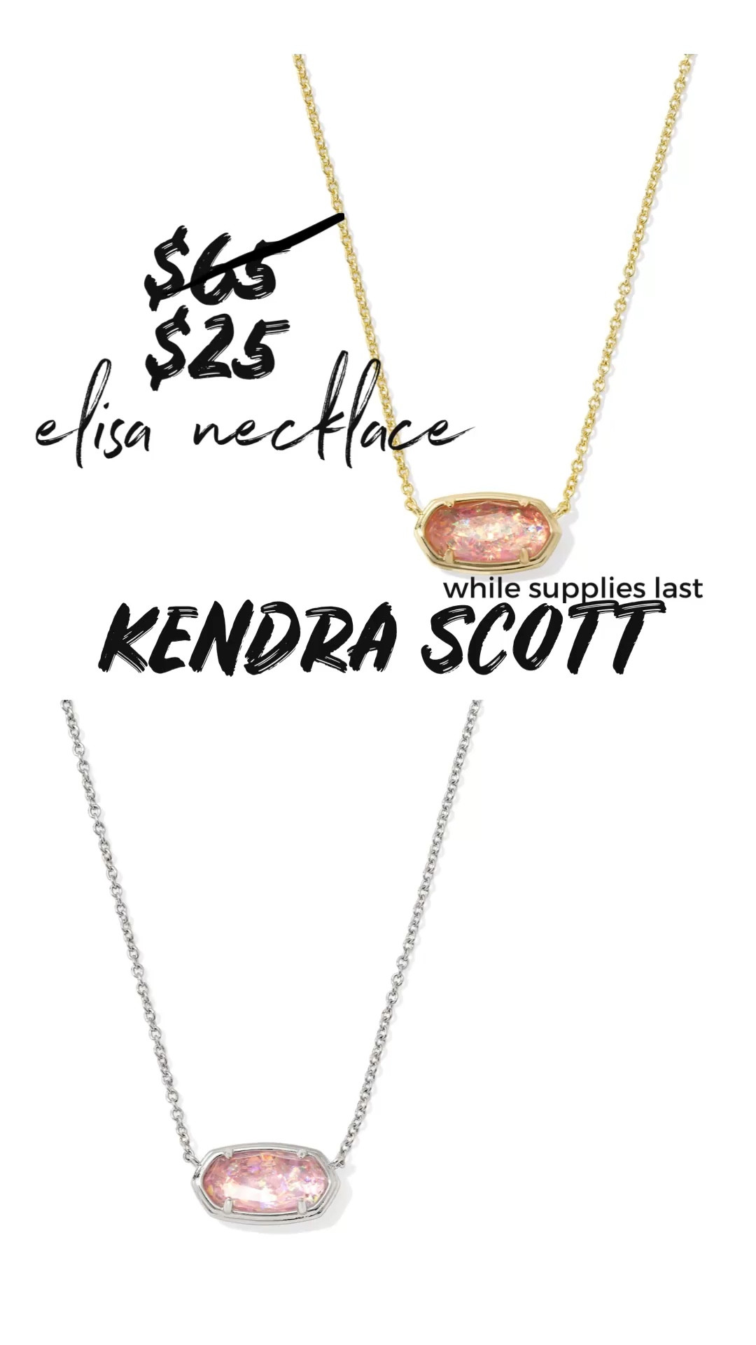 Kendra Scott Elisa necklace on sale only $25 regularly $65 
Limited supplies 

#LTKFindsUnder50 #LTKGiftGuide #LTKSaleAlert