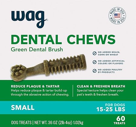 Amazon Brand - Wag Dental Dog Treats to Help Clean Teeth & Freshen Breath - Small, Unflavored, 2.... | Amazon (US)