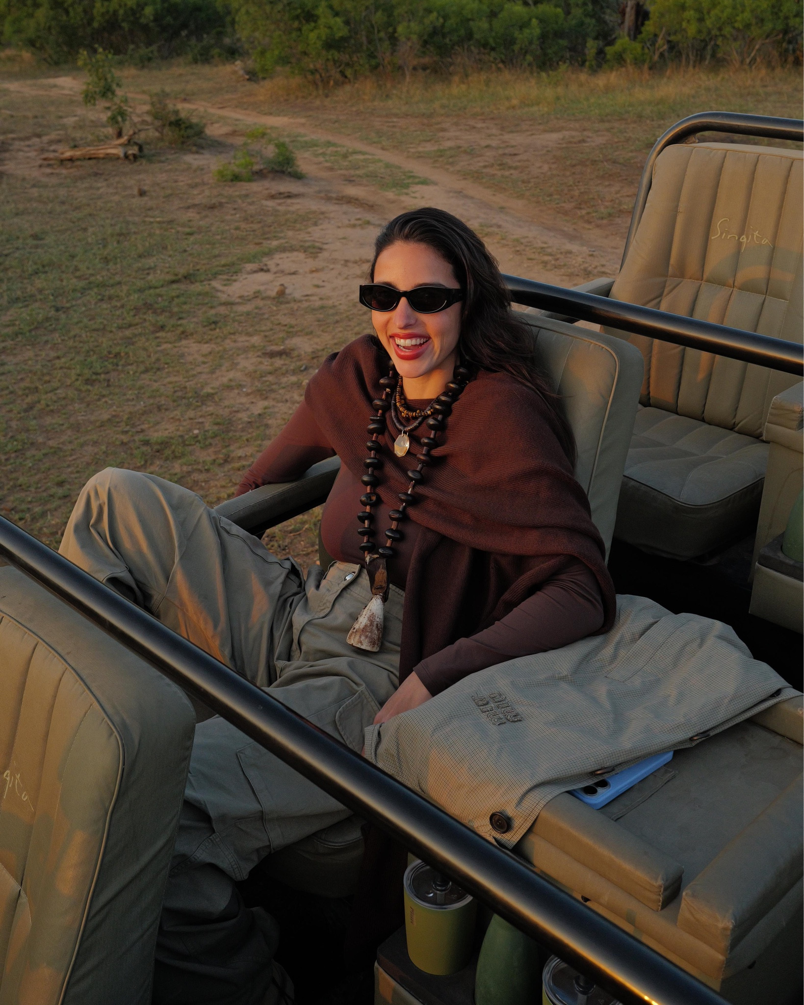 Rowan Rose scarf, Klayd brown long sleeve top, Jacquemus sunglasses, Coperni cargo trousers, Diemme boots, Miu Miu jacket, Laoli jewellery

#LTKuk #LTKtravel #LTKsummer