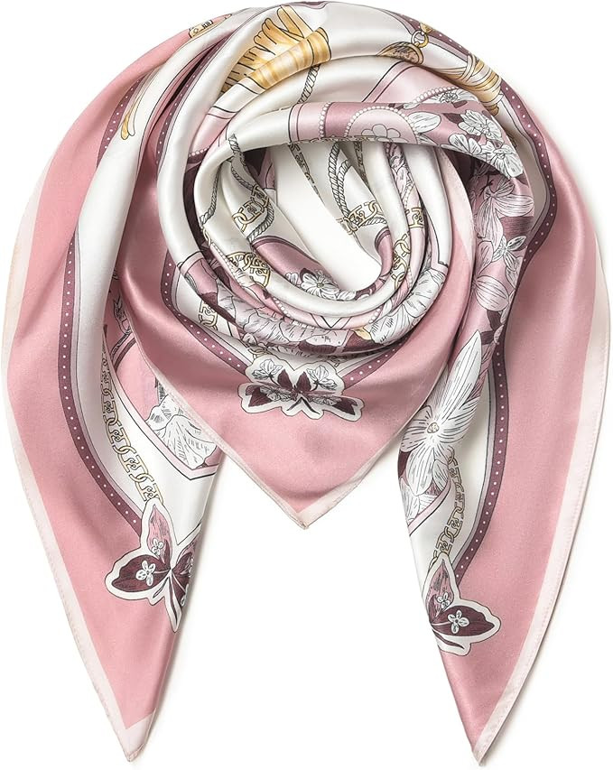 100% Pure Mulberry Silk Scarf 35" Large Square Lightweight Headscarf –Women’s Hair Wraps The ... | Amazon (US)