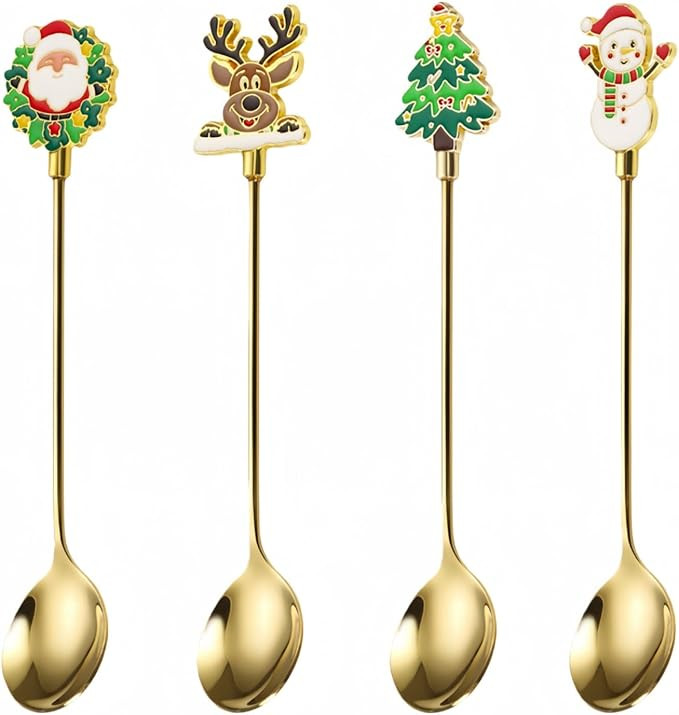 Christmas Teaspoon Gift Set of 4 |Premium 5.6 Inch Stainless Steel Small Spoon | Coffee Spoons fo... | Amazon (US)