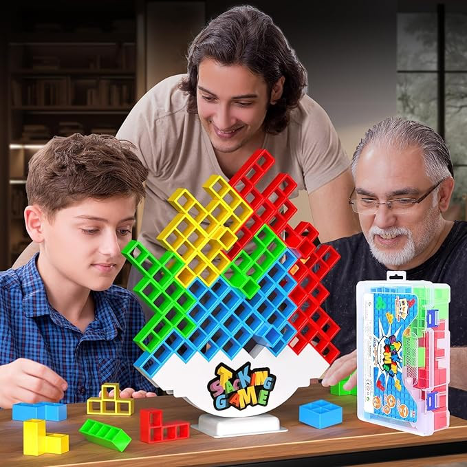 BBnote 48PCS Stack Game for Adult & Kids, Tetra Board Tower Games for Family Travel Party, 2 Play... | Amazon (US)