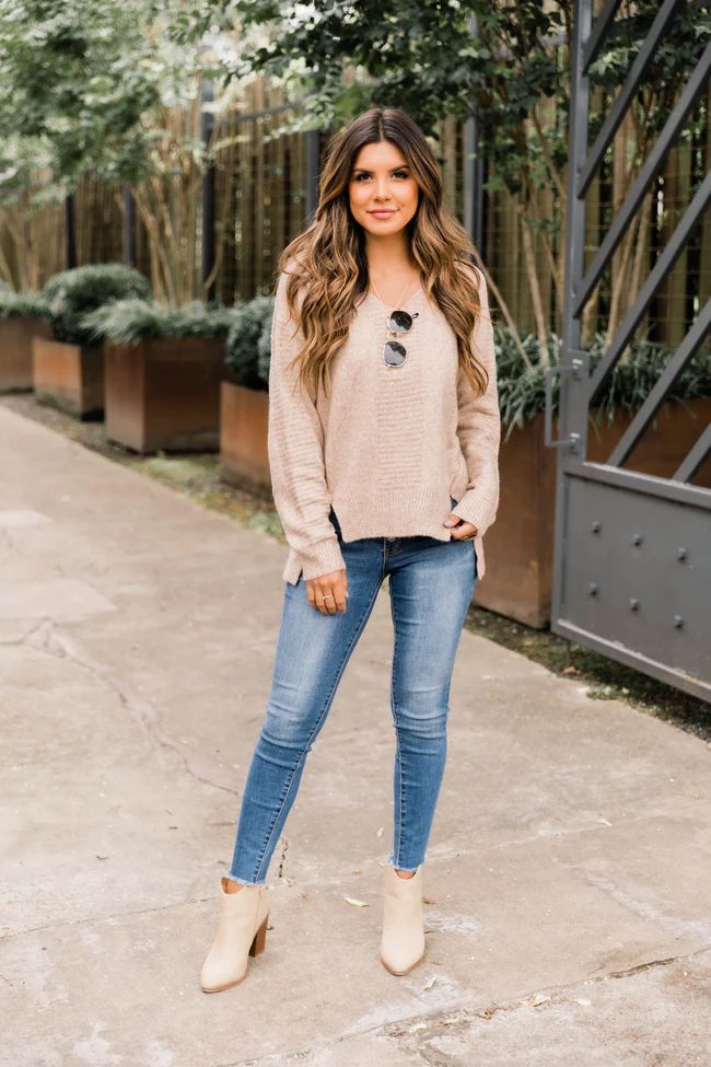 Lost In My Memories Taupe Sweater | The Pink Lily Boutique