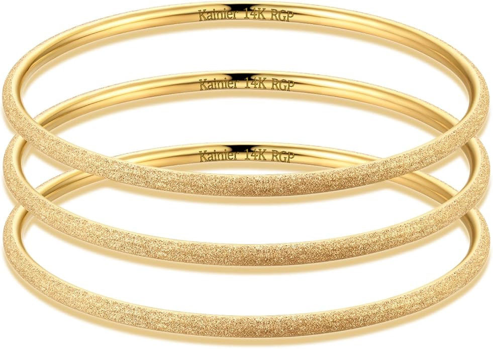 Kainier 3mm 14K Gold Plated Bracelet Stainless Steel Glossy Stackable Thin Round Bangle Bracelet ... | Amazon (US)