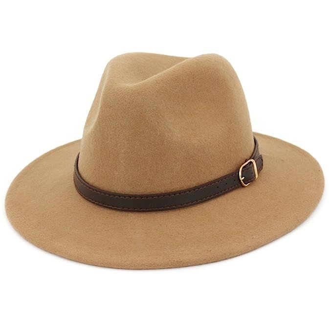 Lisianthus Women's 100% Wool Fedora Panama Hat Wide Brim with Belt | Amazon (US)