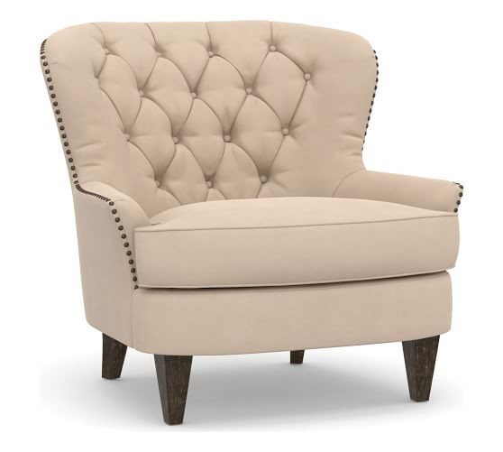 Cardiff Tufted Upholstered Armchair with Nailheads | Pottery Barn (US)