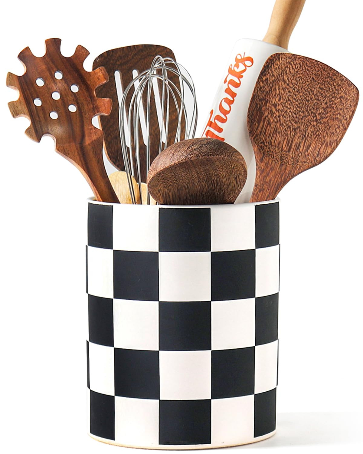 Utensil Holder，7.2 Inch Checkered Utensil Holder, Ceramic Cooking Utensil Spoon/Spatula Holder ... | Amazon (US)